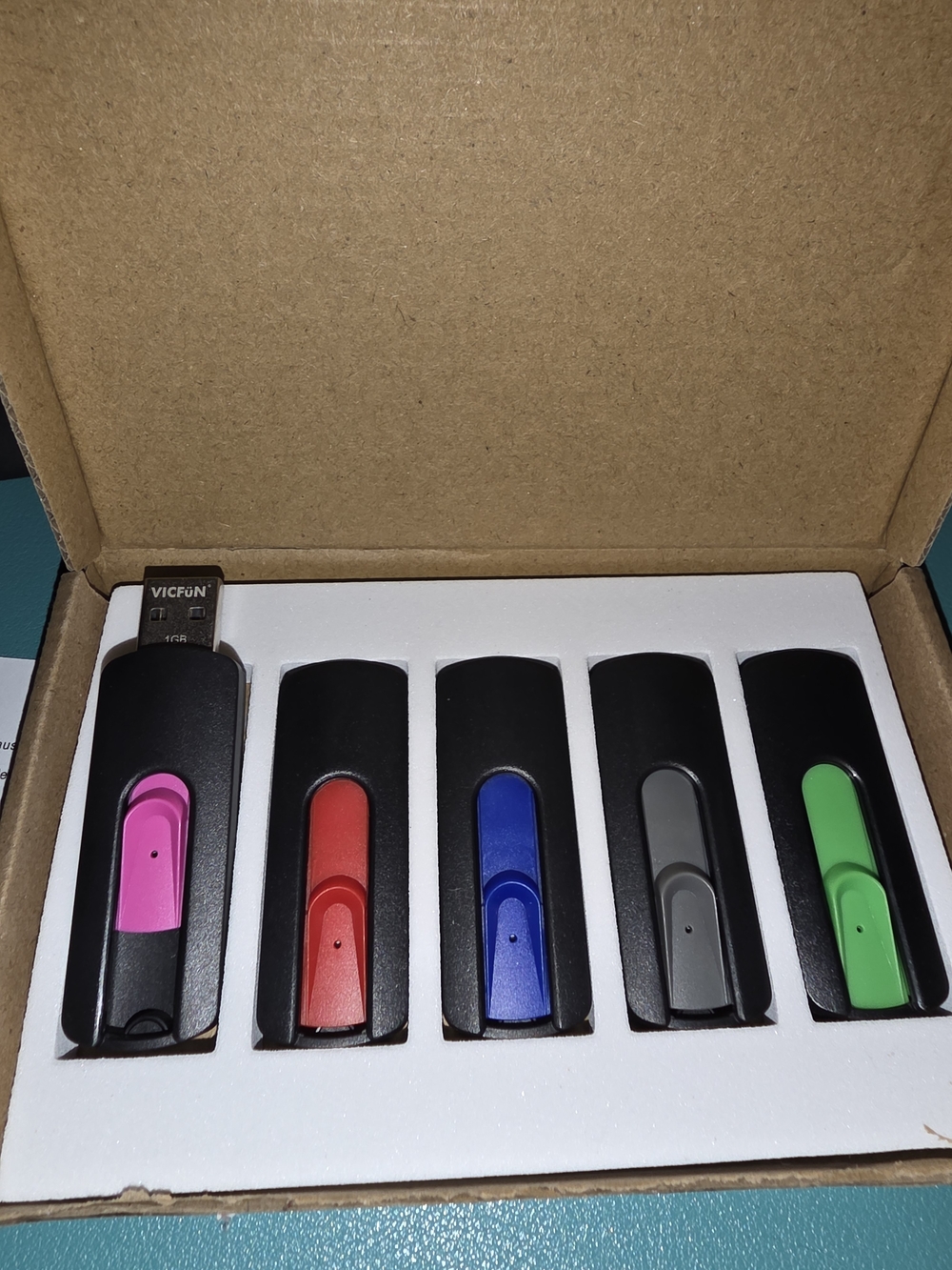 1G Vicfun USB Drive Set with Colorful Slides - Pink, Red, Blue, Gray, Green